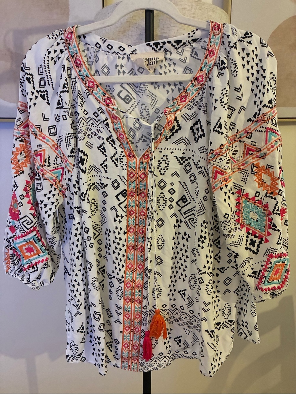 Savanna Jane White Tunic with Coral, Turquoise & Black Embroidery